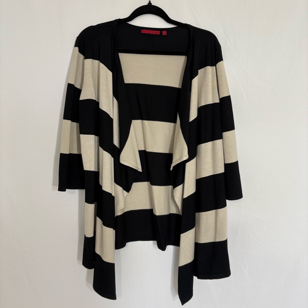 Red Brand Women's‎ Open Front 3/4 Sleeve Cardigan Back Tan Stripe Size Large